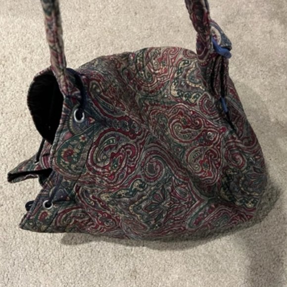 Vera Bradley Cotton Paisley Drawstring Sling Overnight Backpack Bag 9.75"x17" - Picture 12 of 16